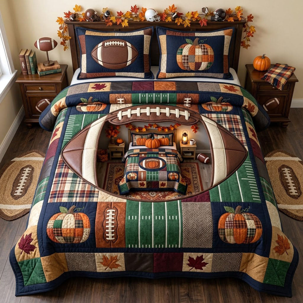 Cozy Football Season 3-Piece Quilted Bedding Set GFTOHNL2952
