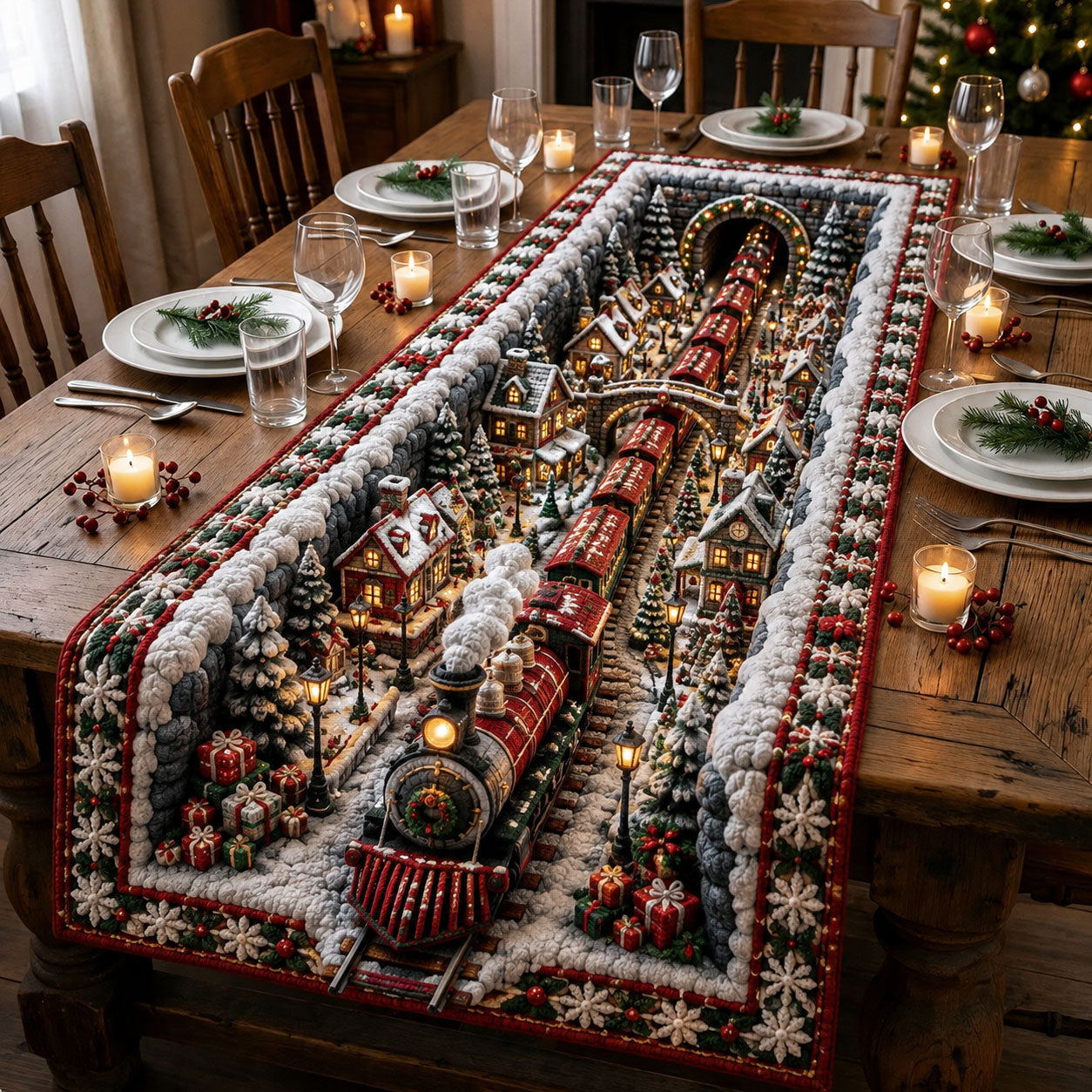 Christmas Train Village Quilted Table Runner GFTOHNL2954