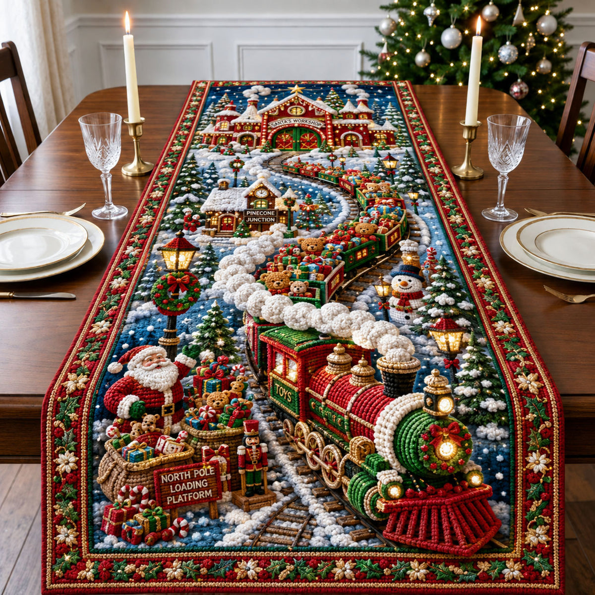 Santa Christmas Train Quilted Table Runner GFTOHNL2956