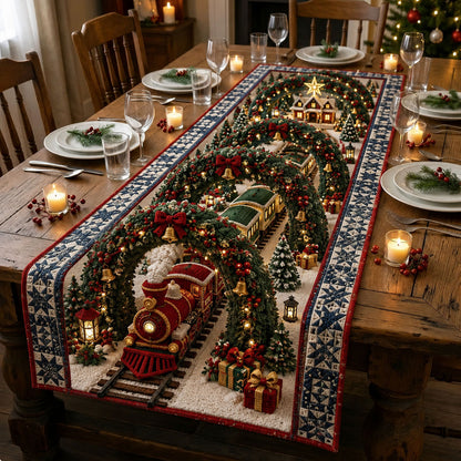 Christmas Garland Railway Quilted Table Runner GFTOHNL2959