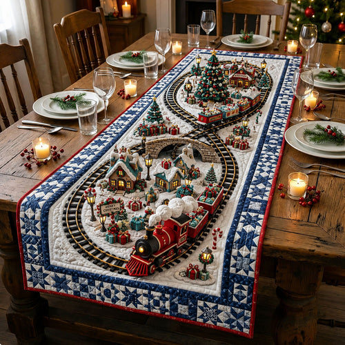 Christmas Village Train Quilted Table Runner GFTOHNL2989