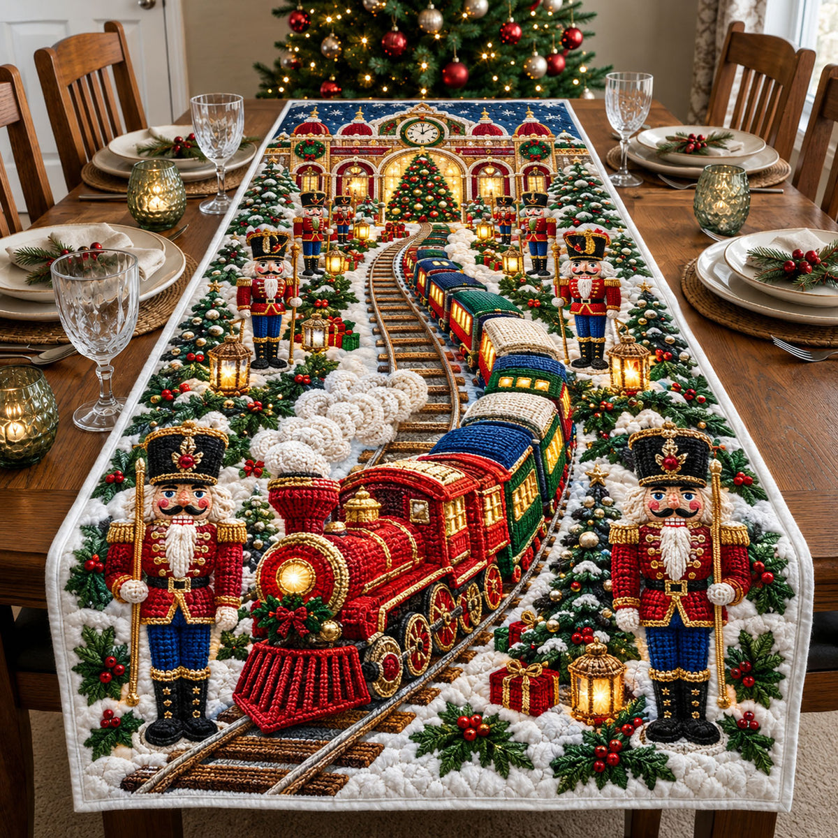 Nutcracker Christmas Train Quilted Table Runner GFTOHNL2992