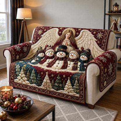 Christmas Angel Snowman Family Quilted Sofa Cover GFTOHNL3002