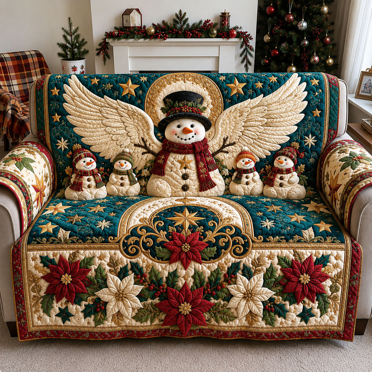 Angel Snowman Christmas Stars Quilted Sofa Cover GFTOHNL3003