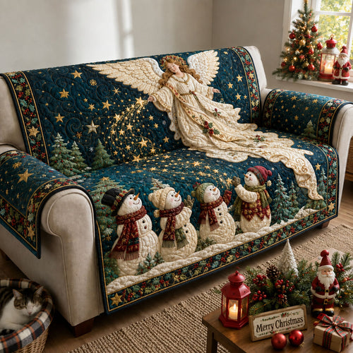 Christmas Angel Snowman Wishes Quilted Sofa Cover GFTOHNL3004