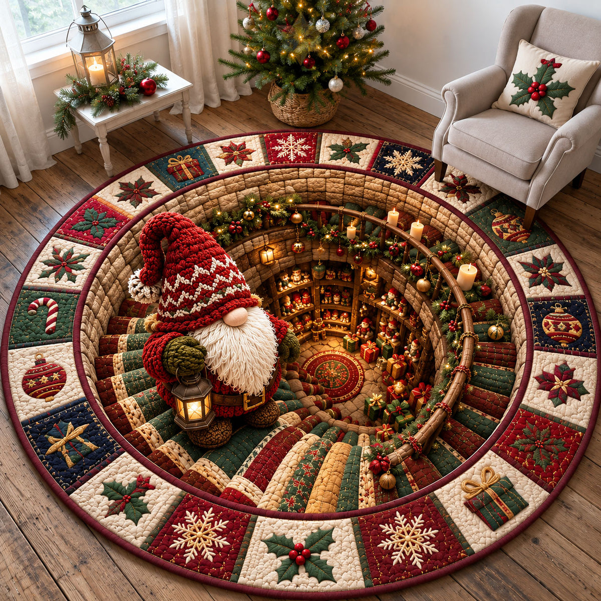 Christmas Gnome Wonderland Quilted Round Mat GFTOHNL3023