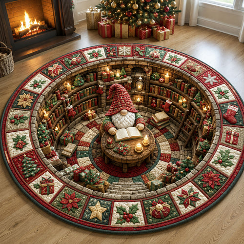 Christmas Gnome Library Quilted Round Mat GFTOHNL3025