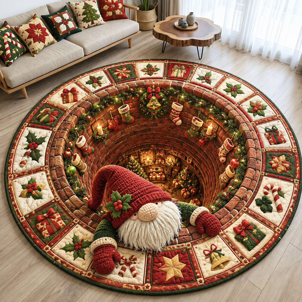 Christmas Gnome Village Quilted Round Mat GFTOHNL3026