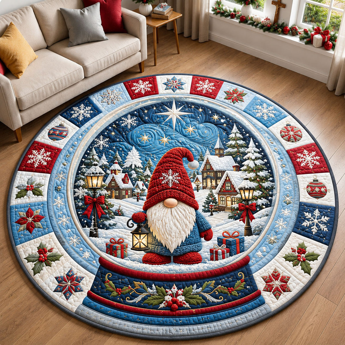 Christmas Gnome Snow Globe Quilted Round Mat GFTOHNL3027