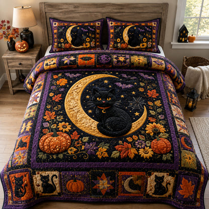 Black Cat Moonlight 3-Piece Quilted Bedding Set GFTOHNL3039