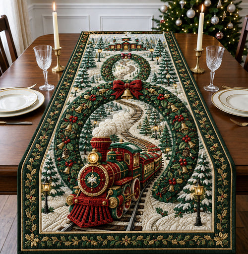 Christmas Wreath Train Quilted Table Runner GFTOHNL3046