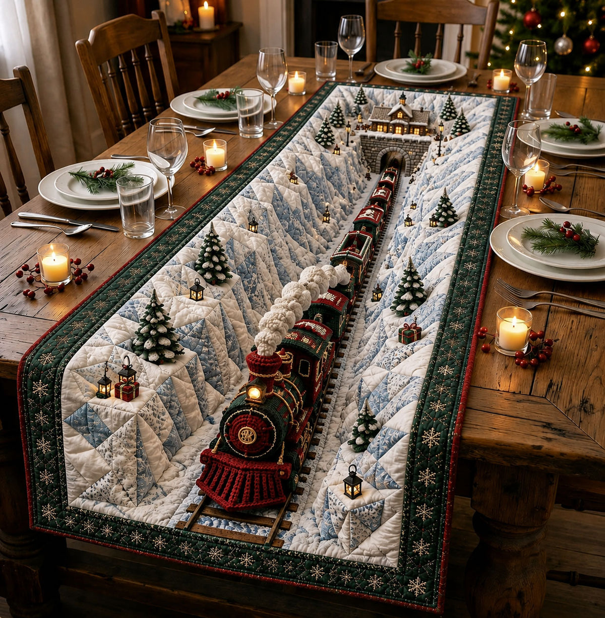 Christmas Mountain Train Quilted Table Runner GFTOHNL3047