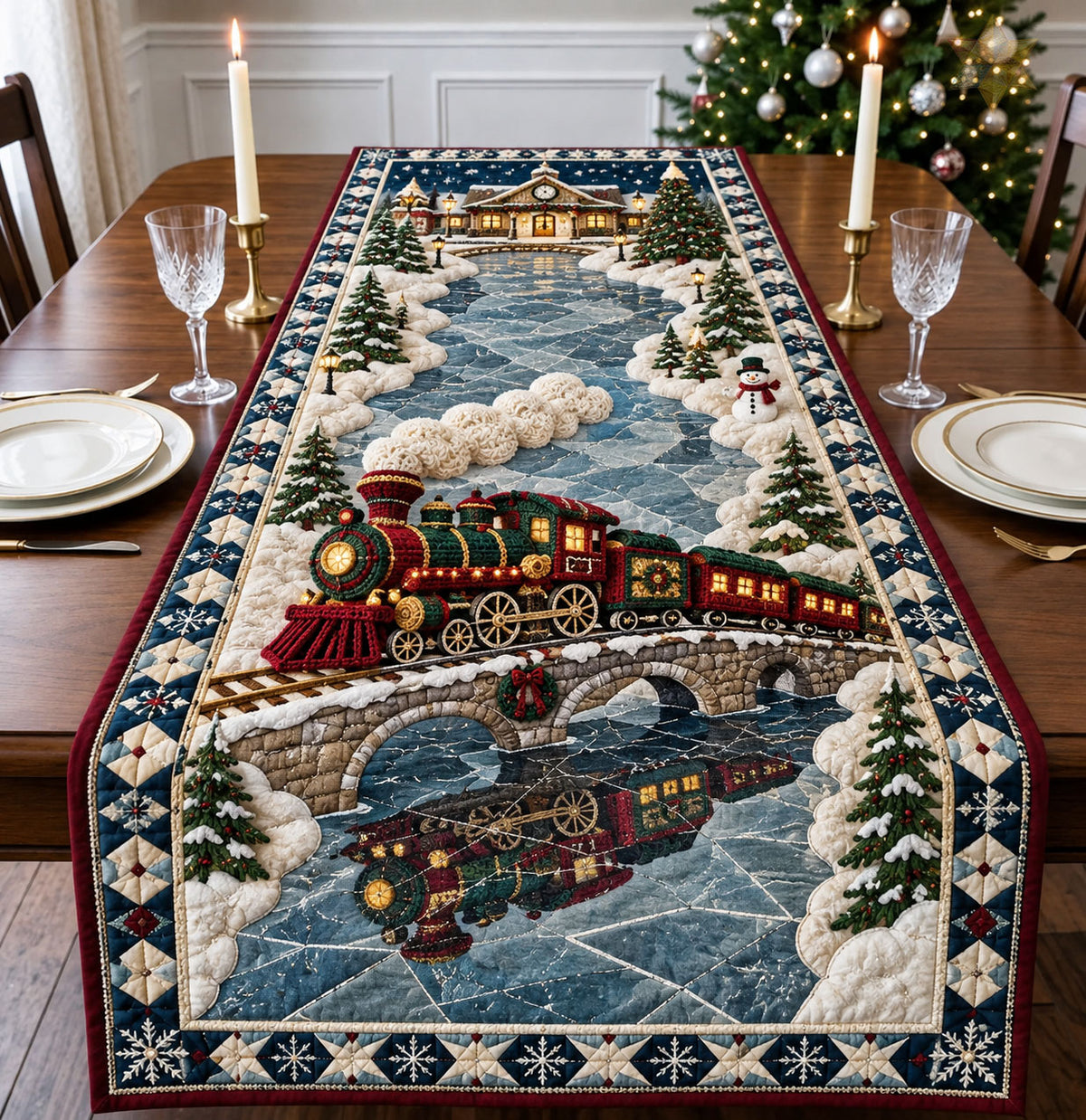 Christmas Winter Train Quilted Table Runner GFTOHNL3050