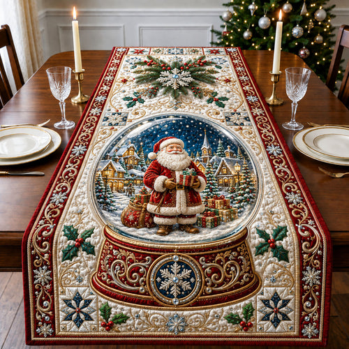 Santa Christmas Snow Globe Quilted Table Runner GFTOHNL3062