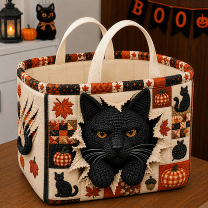 Black Cat Halloween Patchwork Quilted Storage Basket GFTOHNL3065