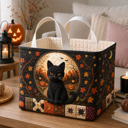 Black Cat Autumn Moon Quilted Storage Basket GFTOHNL3066