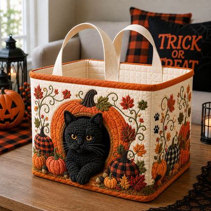 Black Cat Pumpkin Harvest Quilted Storage Basket GFTOHNL3068