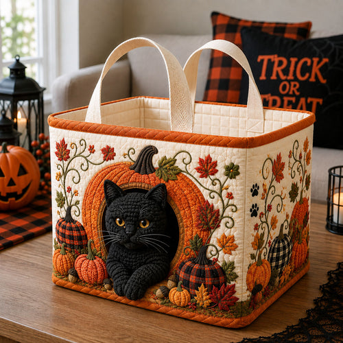 Black Cat Pumpkin Harvest Quilted Storage Basket GFTOHNL3068