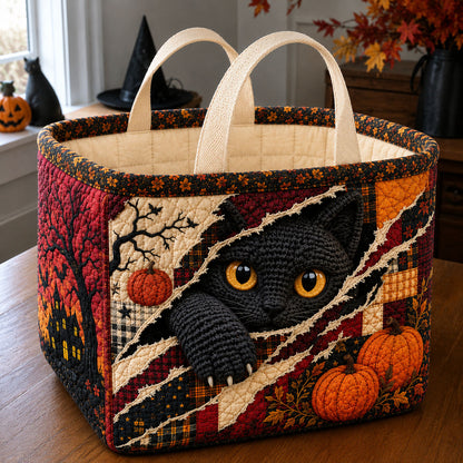 Black Cat Halloween Peek Quilted Storage Basket GFTOHNL3069