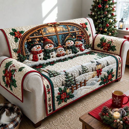 Snowman Family Christmas Quilted Sofa Cover GFTOHNL3072