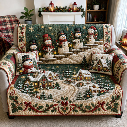 Snowman Christmas Village Quilted Sofa Cover GFTOHNL3073