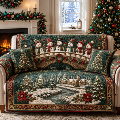 Snowman Christmas Bridge Quilted Sofa Cover GFTOHNL3074