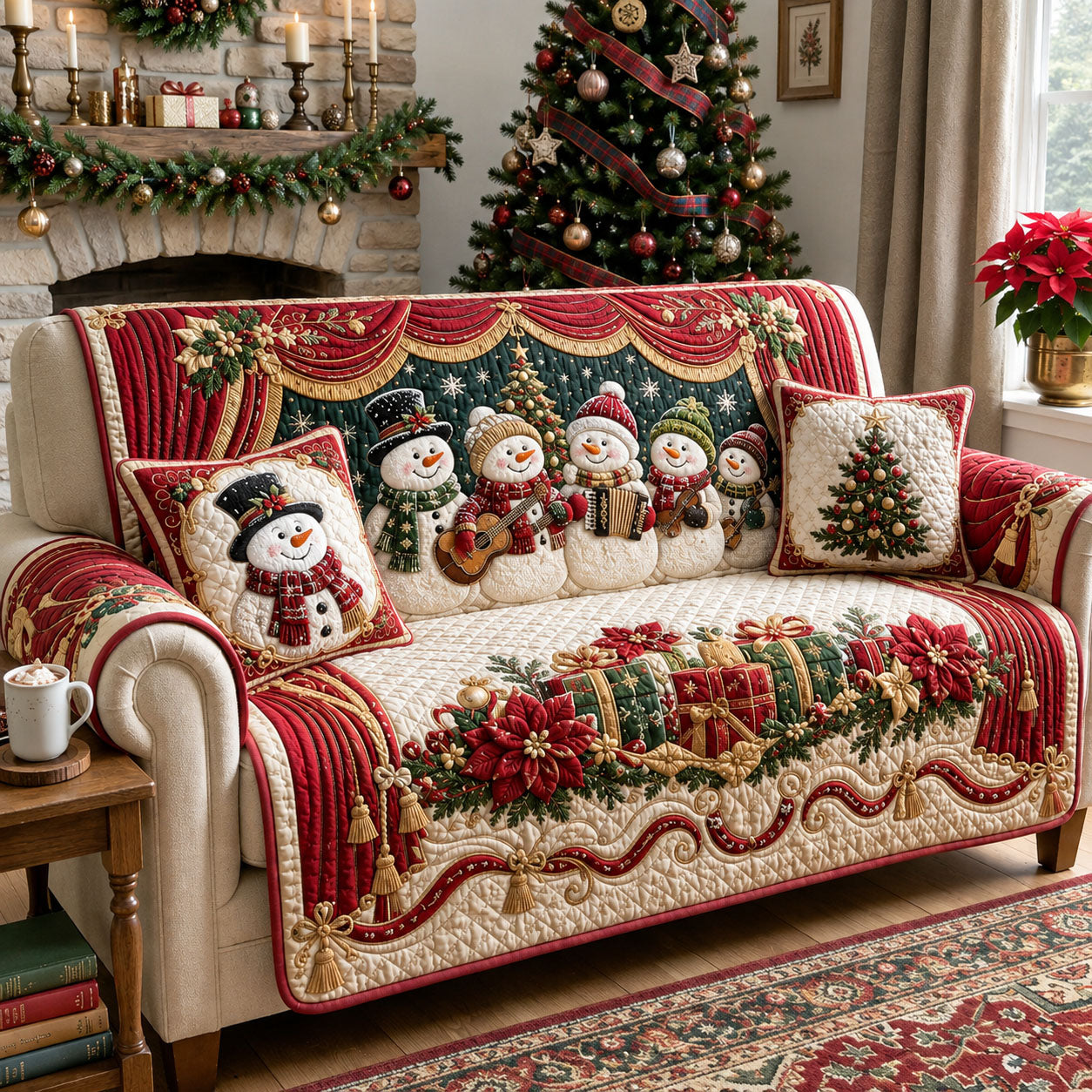 Snowman Christmas Carolers Quilted Sofa Cover GFTOHNL3075