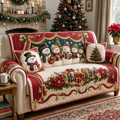 Snowman Christmas Carolers Quilted Sofa Cover GFTOHNL3075