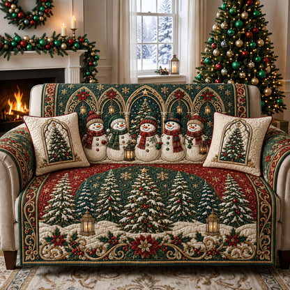 Snowman Christmas Forest Quilted Sofa Cover GFTOHNL3076