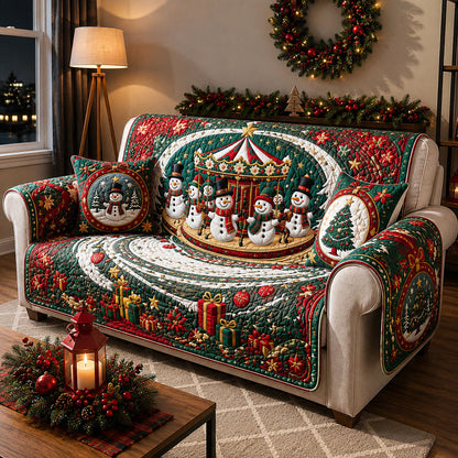 Snowman Christmas Carousel Quilted Sofa Cover GFTOHNL3077