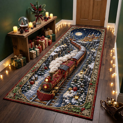 Christmas Moonlight Train Runner Rug GFTOHNL3080