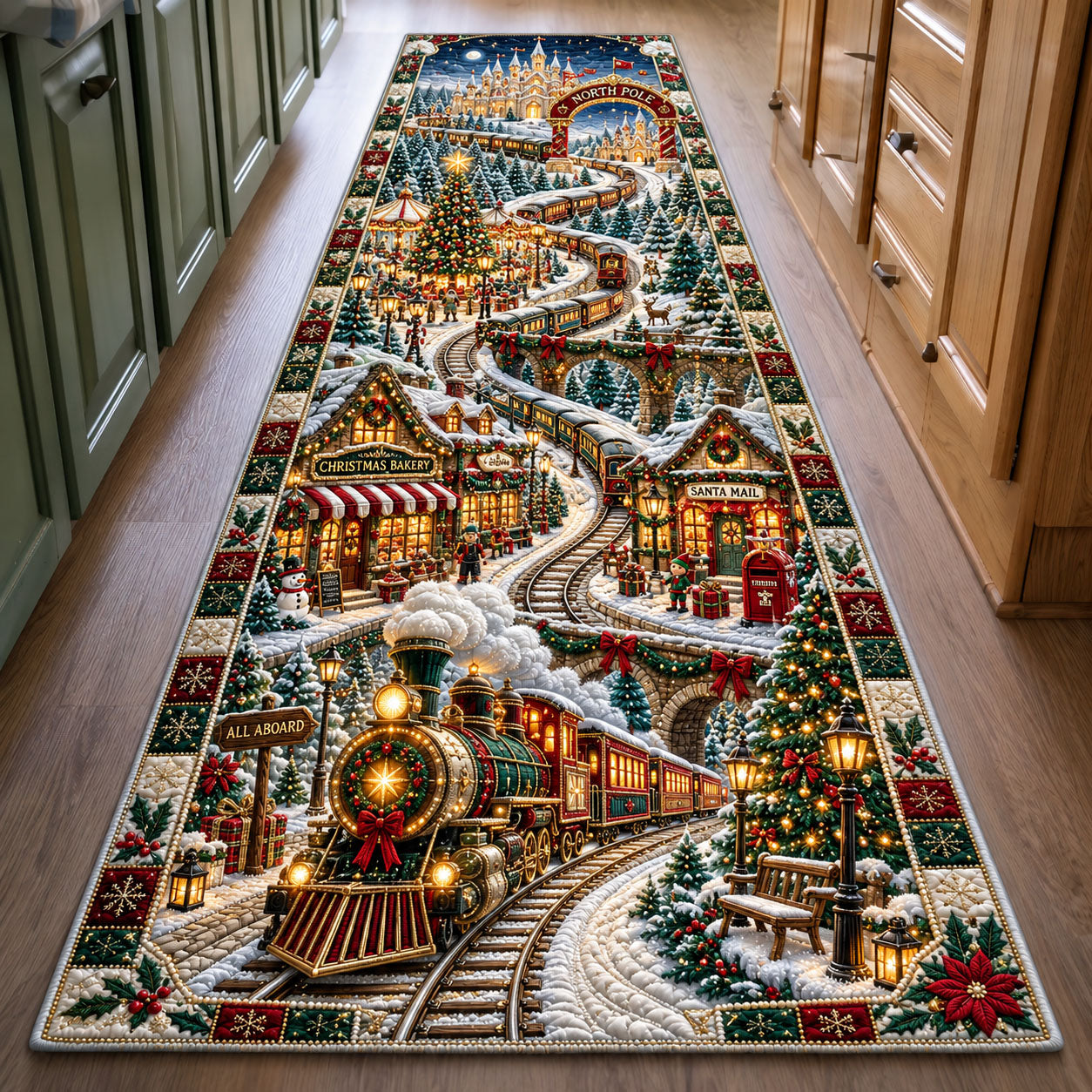 North Pole Christmas Train Runner Rug GFTOHNL3084