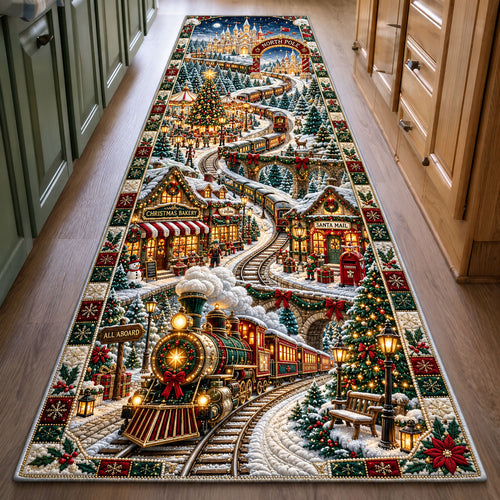 North Pole Christmas Train Runner Rug GFTOHNL3084
