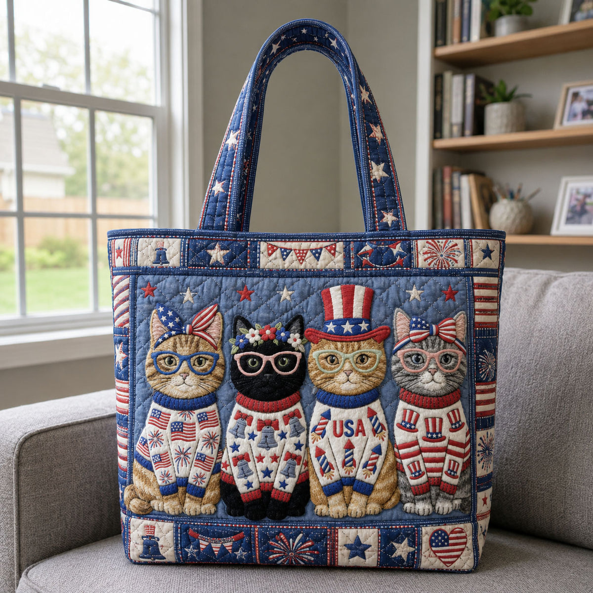 Patriot Cats Quilted Tote Bag GFTOHNL311