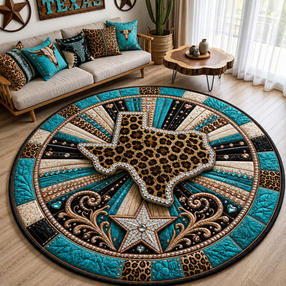Turquoise Texas Leopard Quilted Round Mat GFTOHNL3116