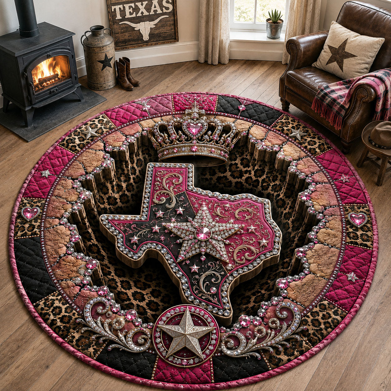 Texas Queen Glam Quilted Round Mat GFTOHNL3117