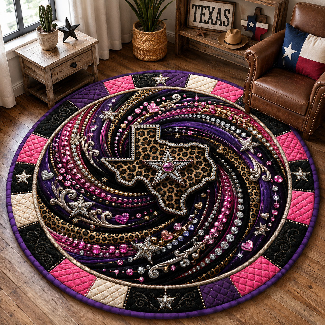 Texas Glam Swirl Quilted Round Mat GFTOHNL3120