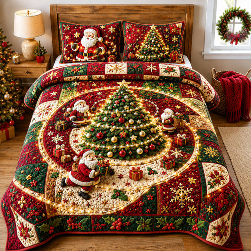 Santa Christmas Tree Magic 3-Piece Quilted Bedding Set GFTOHNL3122