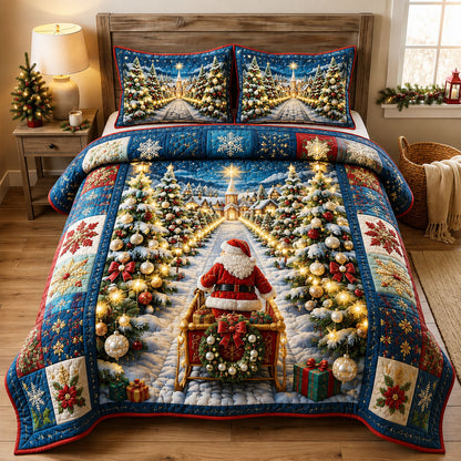 Santa Christmas Village 3-Piece Quilted Bedding Set GFTOHNL3123