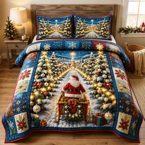 Santa Christmas Village 3-Piece Quilted Bedding Set GFTOHNL3123