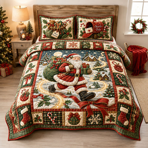 Santa North Pole Delivery 3-Piece Quilted Bedding Set GFTOHNL3124