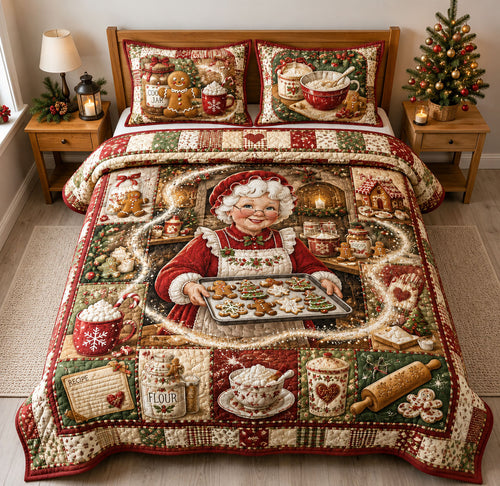 Mrs Claus Christmas Baking 3-Piece Quilted Bedding Set GFTOHNL3125
