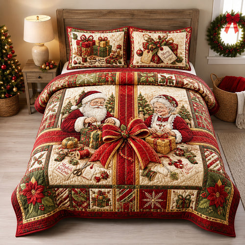 Santa And Mrs Claus Gifts 3-Piece Quilted Bedding Set GFTOHNL3127
