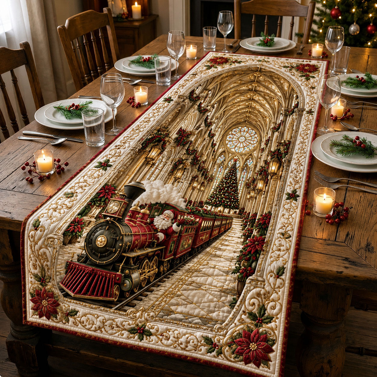 Christmas Cathedral Express Quilted Table Runner GFTOHNL3132