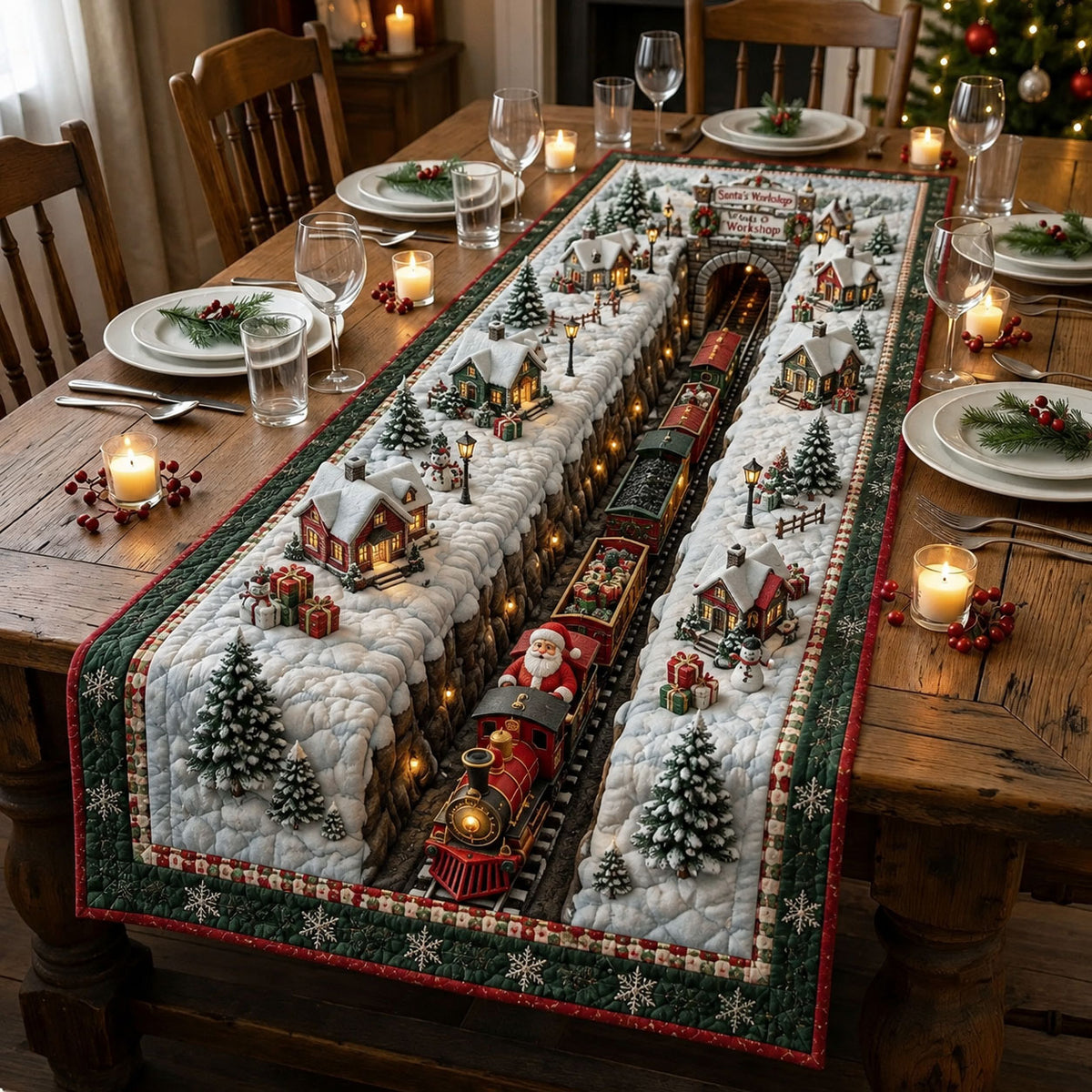 Santas Workshop Train Quilted Table Runner GFTOHNL3133
