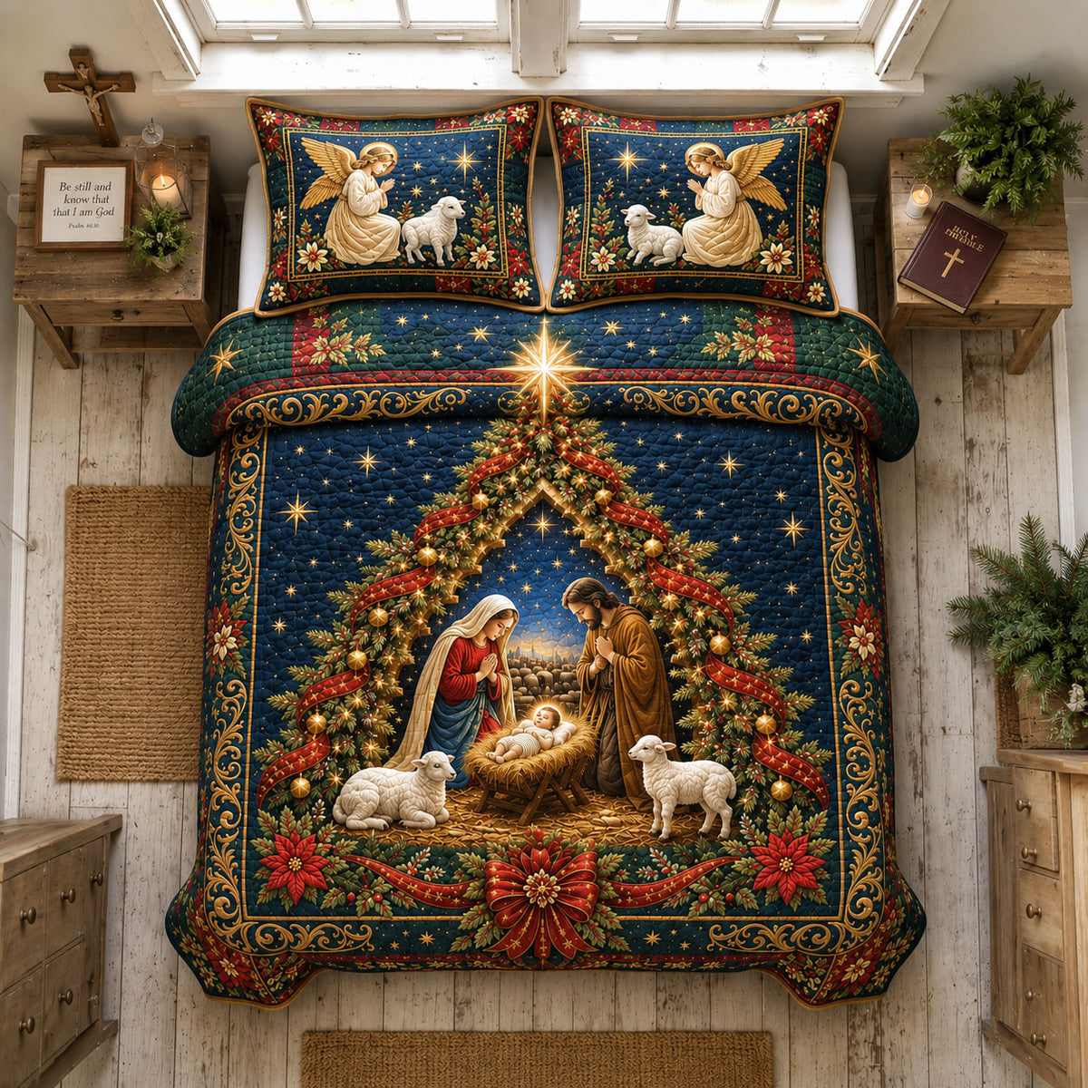 Holy Night Nativity 3-Piece Quilted Bedding Set GFTOHNL3167