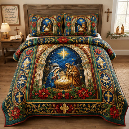 Bethlehem Nativity Star 3-Piece Quilted Bedding Set GFTOHNL3168