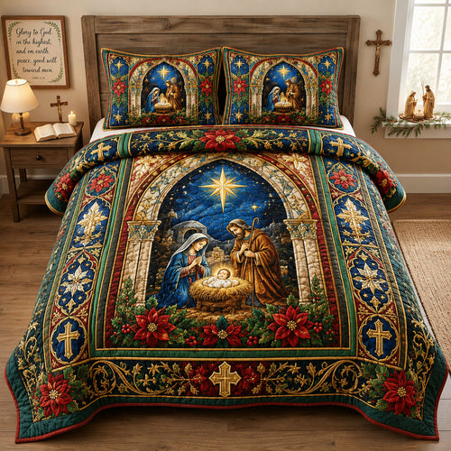 Bethlehem Nativity Star 3-Piece Quilted Bedding Set GFTOHNL3168