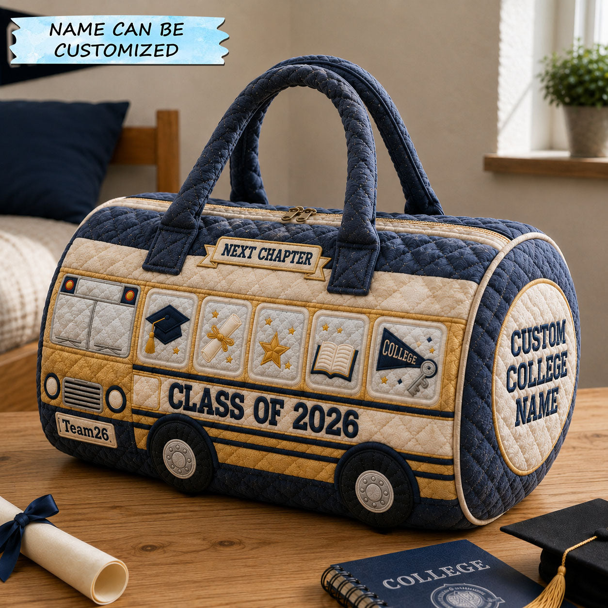 Next Chapter School Bus Quilted Duffle Bag QTCUZ GFTOHNL317