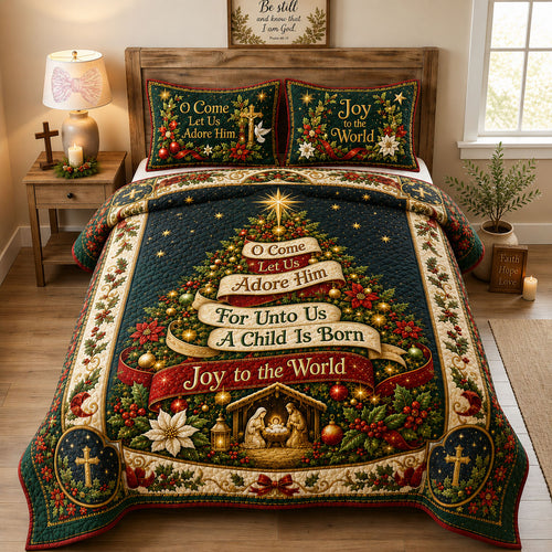 O Come Let Us Adore Him 3-Piece Quilted Bedding Set GFTOHNL3171
